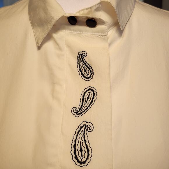Vtg 80's Paris Star Brand Women Sz 10 Placket Embroided Paisley Hidden Buttons - Picture 2 of 11